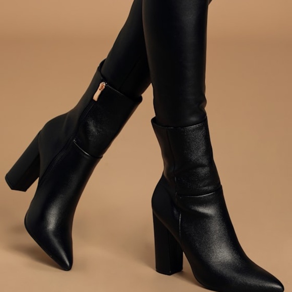 Lulus Dawson Black Pebble Pointed-toe Mid Calf Boots - Size 7 - Picture 1 of 1
